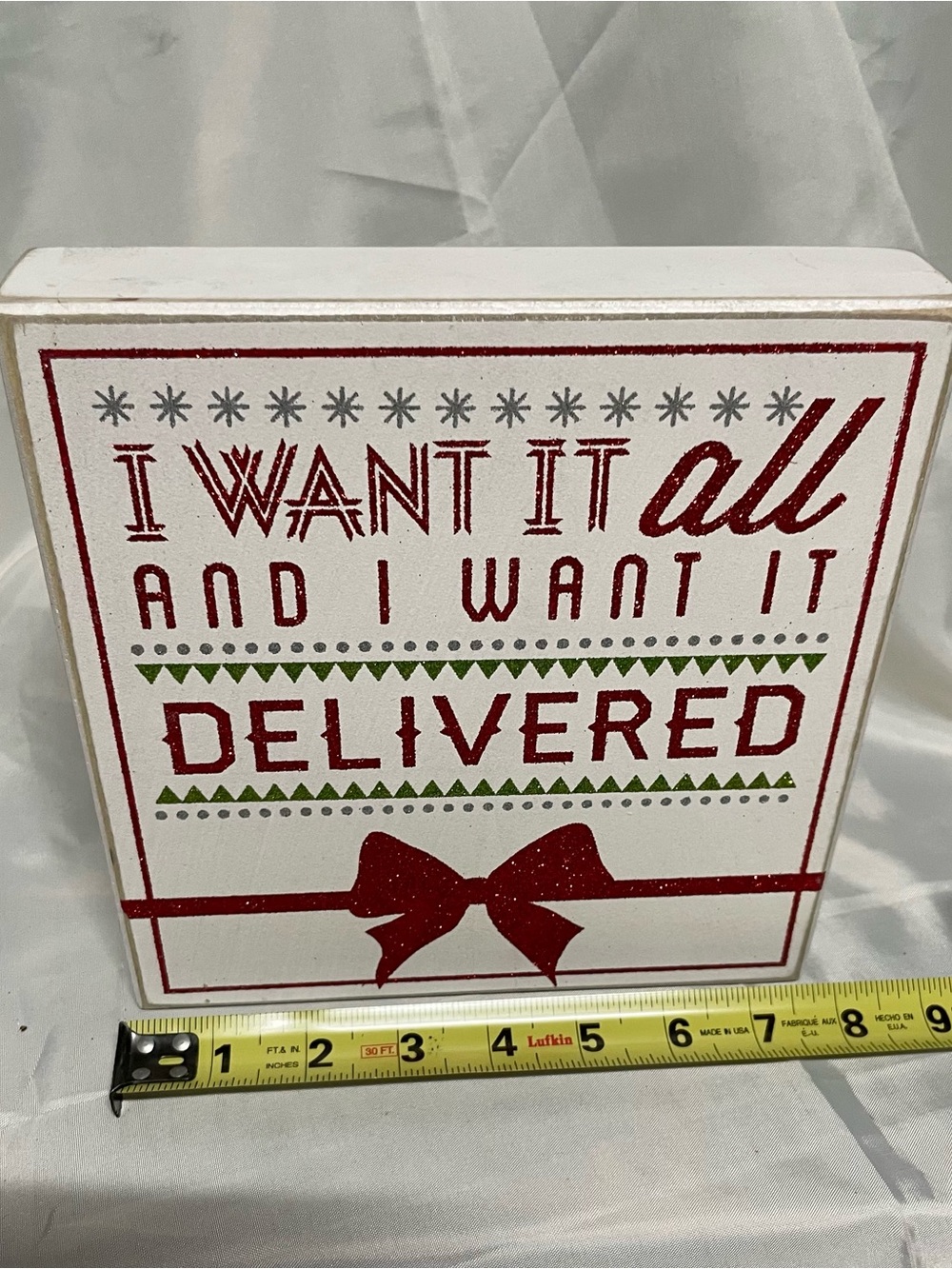 Primitives by Kathy White Wood Holiday Sign with Red and Green Accents